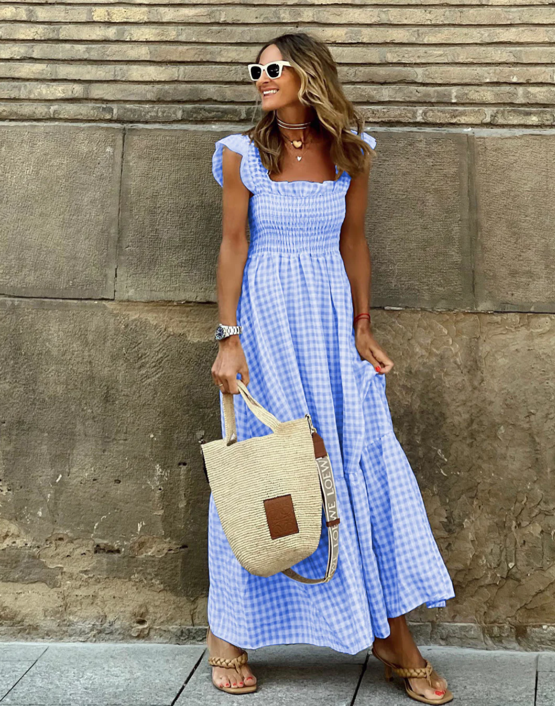Women's ruffle sleeve smocked maxi dress