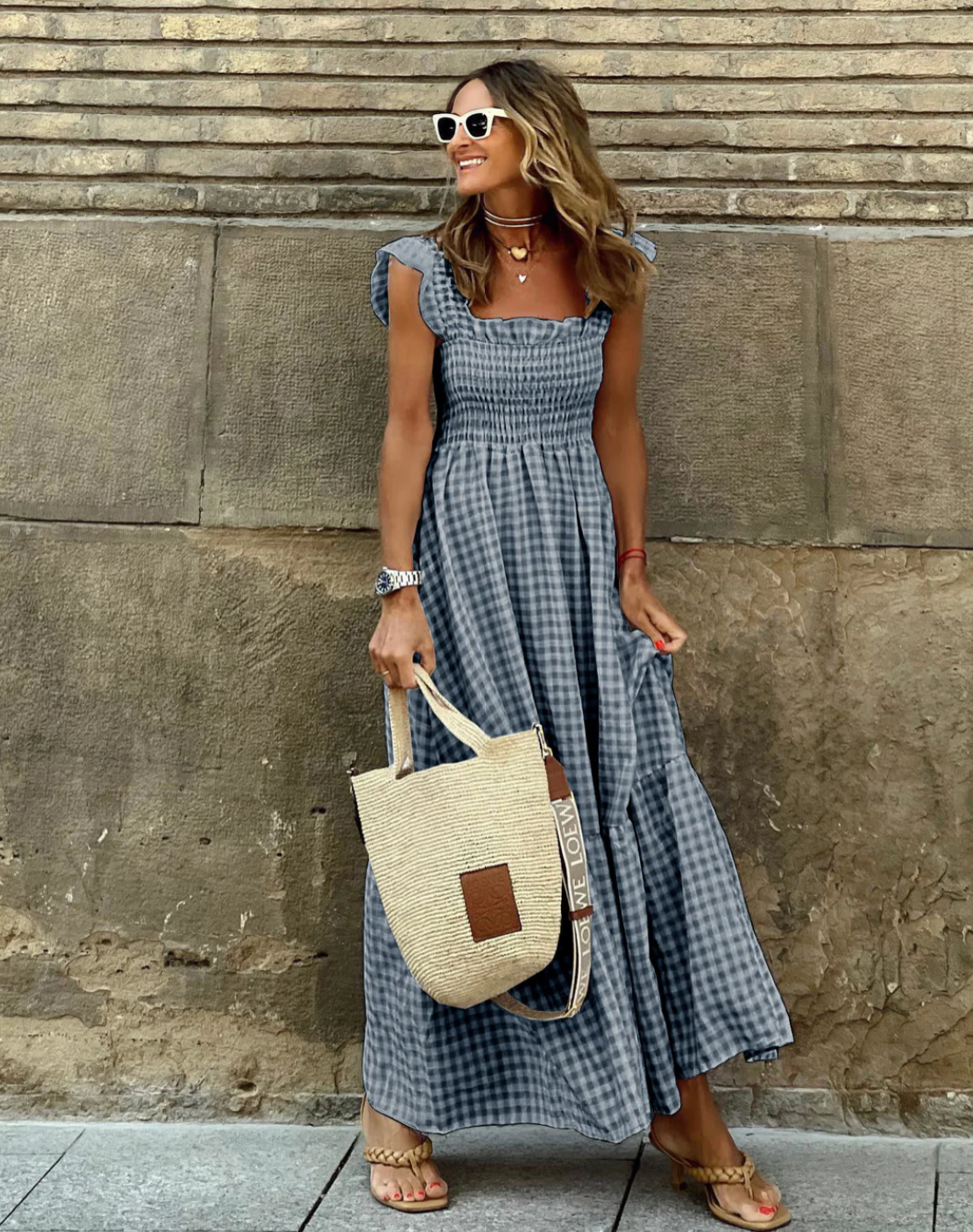 Women's ruffle sleeve smocked maxi dress