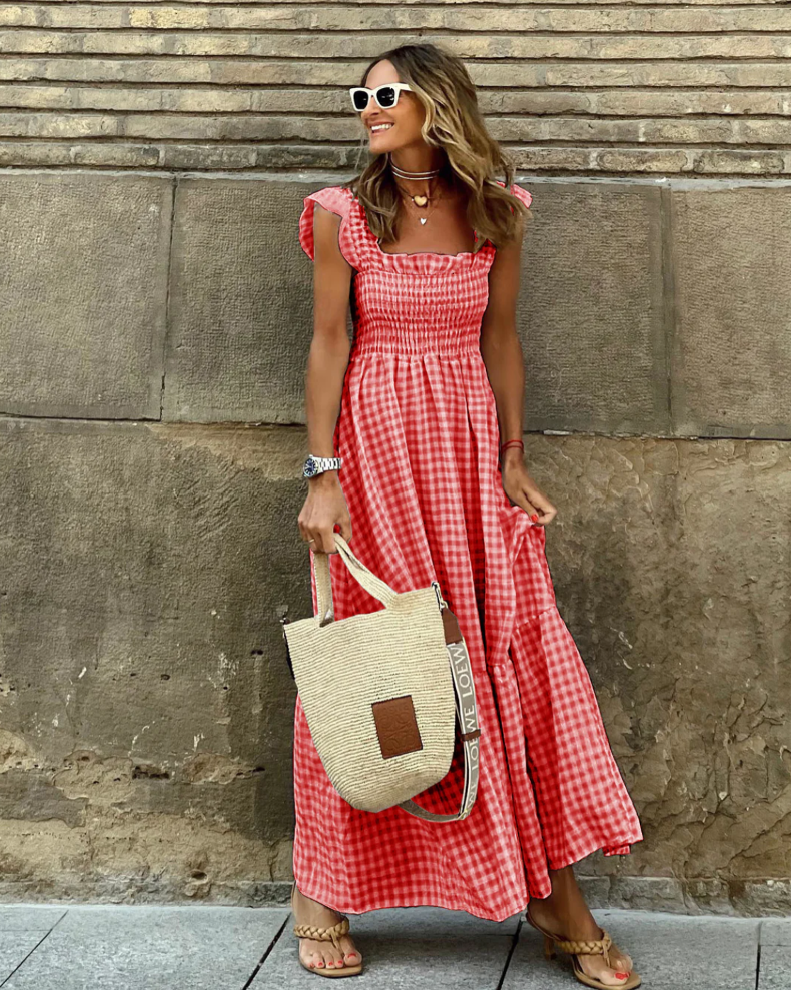 Women's ruffle sleeve smocked maxi dress