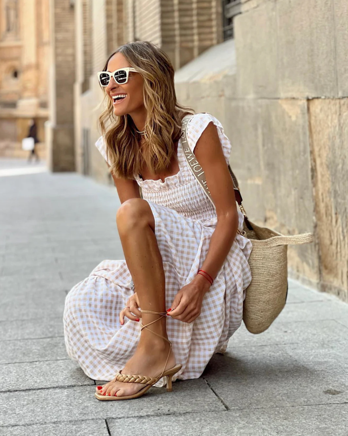 Women's ruffle sleeve smocked maxi dress