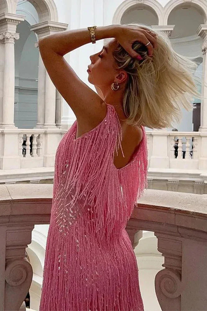 Women's sequin fringe mini cocktail dress