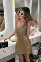 Women's sequin fringe mini cocktail dress