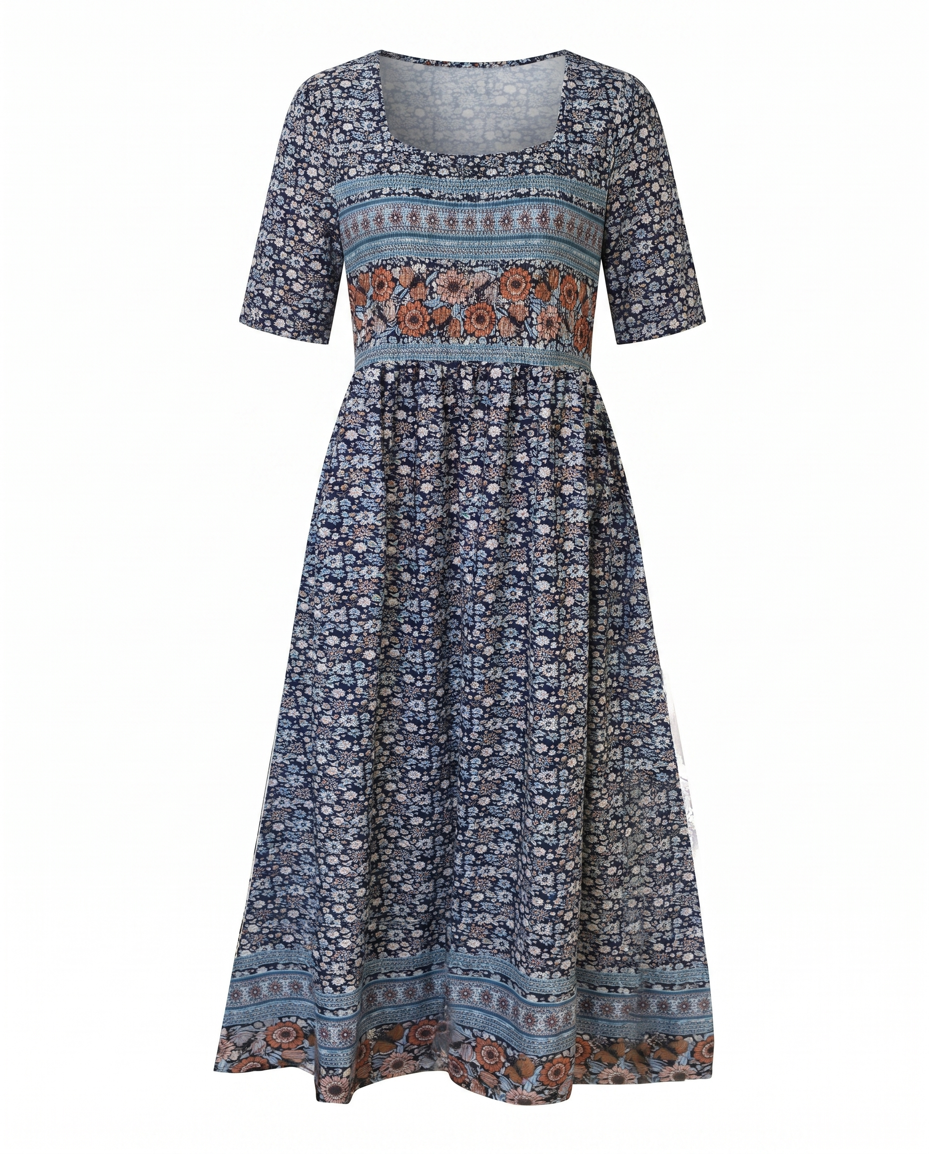 Women's short sleeve boho print midi dress