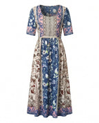 Women's short sleeve boho print midi dress