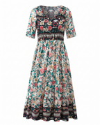 Women's short sleeve boho print midi dress