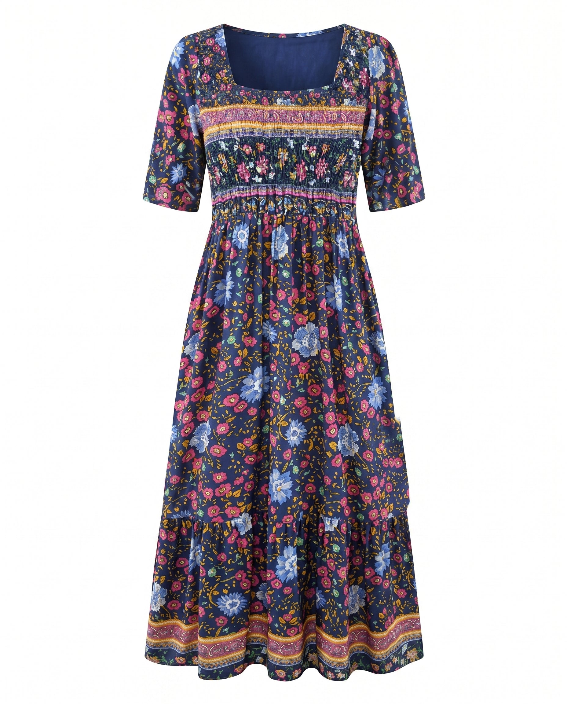 Women's short sleeve boho print midi dress