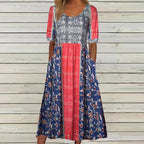 Women's short sleeve boho print midi dress