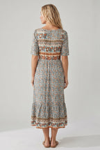 Women's short sleeve boho print midi dress