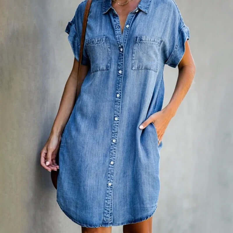 Women's short sleeve button-front shirt dress