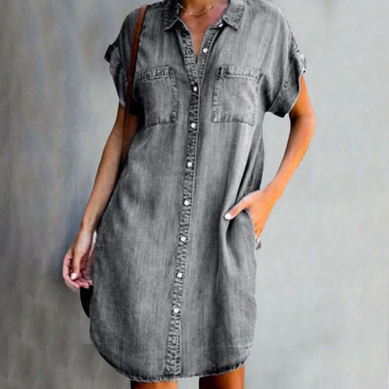 Women's short sleeve button-front shirt dress