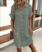 Women's short sleeve button-front summer dress