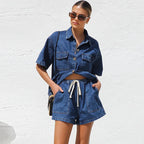 Women's short sleeve button-front two-piece set