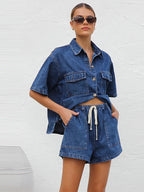 Women's short sleeve button-front two-piece set