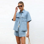 Women's short sleeve button-front two-piece set