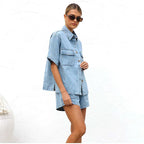 Women's short sleeve button-front two-piece set