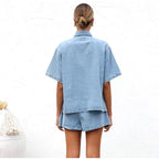 Women's short sleeve button-front two-piece set