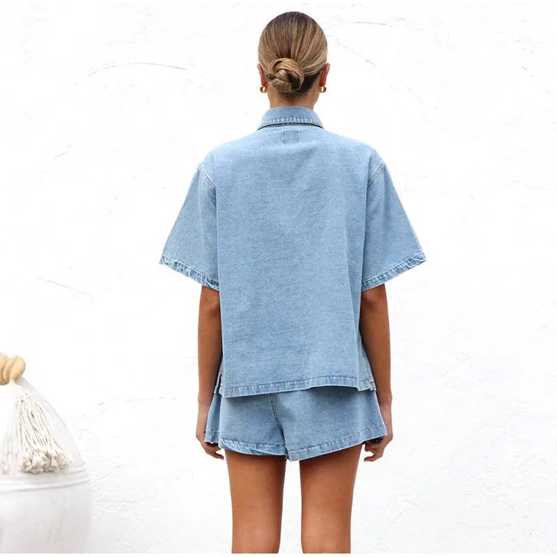 Women's short sleeve button-front two-piece set
