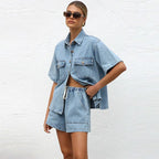 Women's short sleeve button-front two-piece set