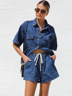 Women's short sleeve button-front two-piece set