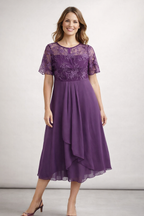 Women's short sleeve lace wedding guest midi dress