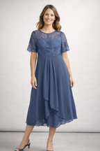 Women's short sleeve lace wedding guest midi dress