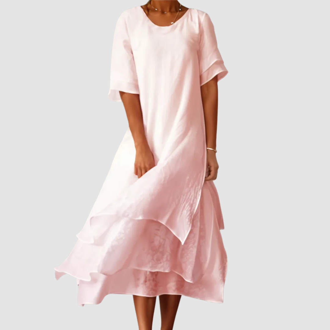 Women's short sleeve layered midi summer dress