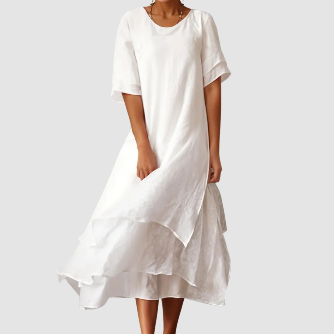 Women's short sleeve layered midi summer dress