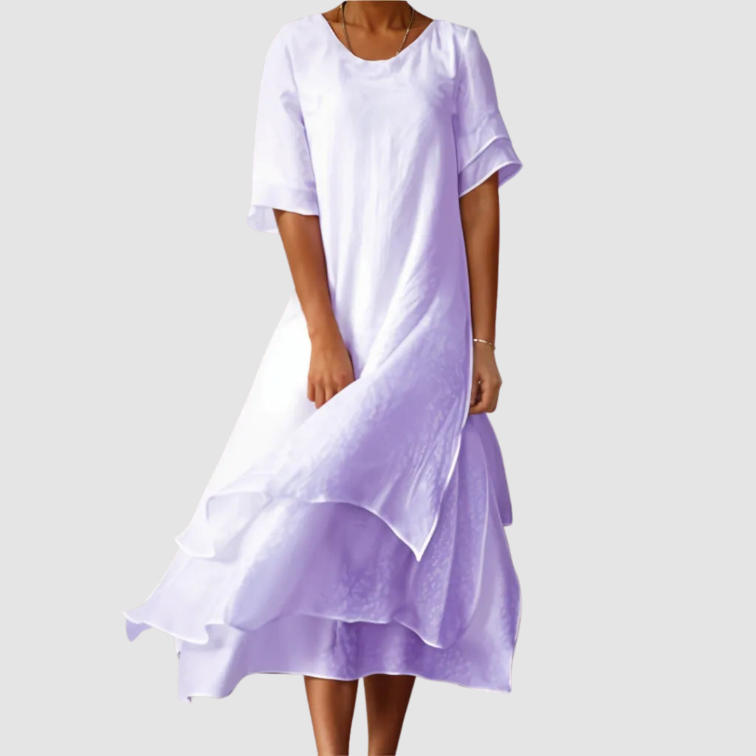 Women's short sleeve layered midi summer dress