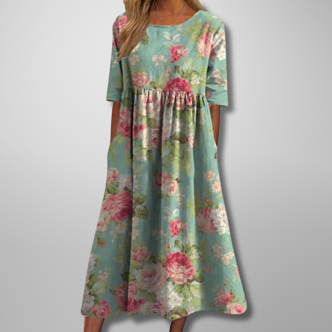 Women's short sleeve loose fit garden party midi dress