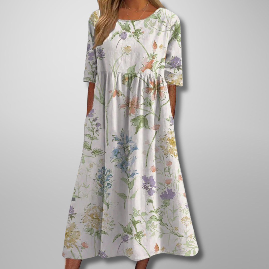Women's short sleeve loose fit garden party midi dress