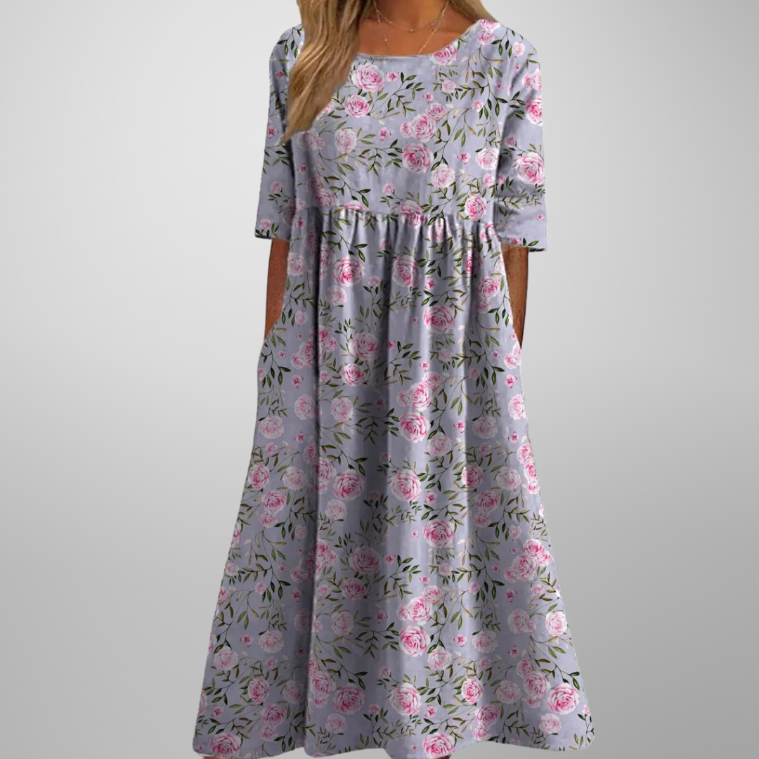 Women's short sleeve loose fit garden party midi dress