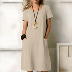 Women's short sleeve pocket midi dress
