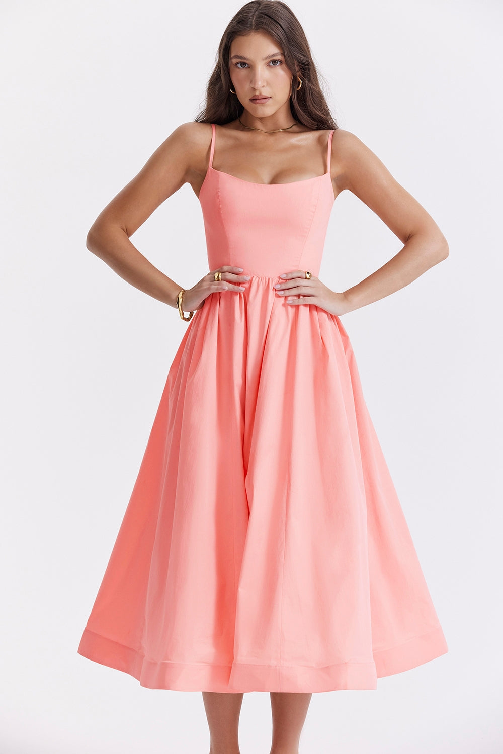 Women's sleeveless square-neck midi garden party dress