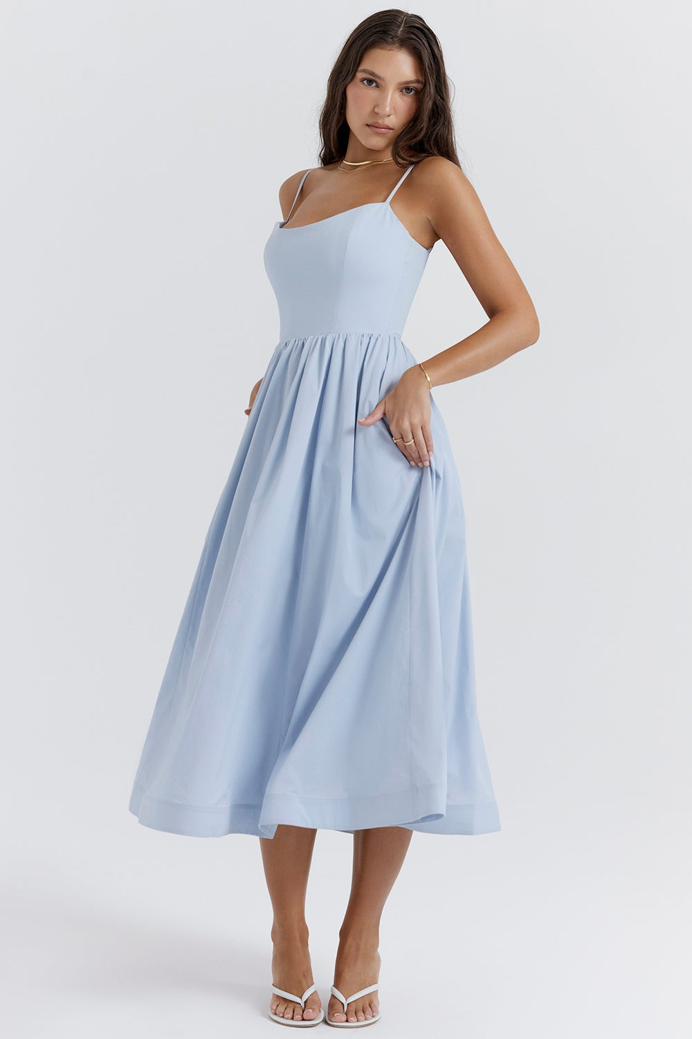 Women's sleeveless square-neck midi garden party dress