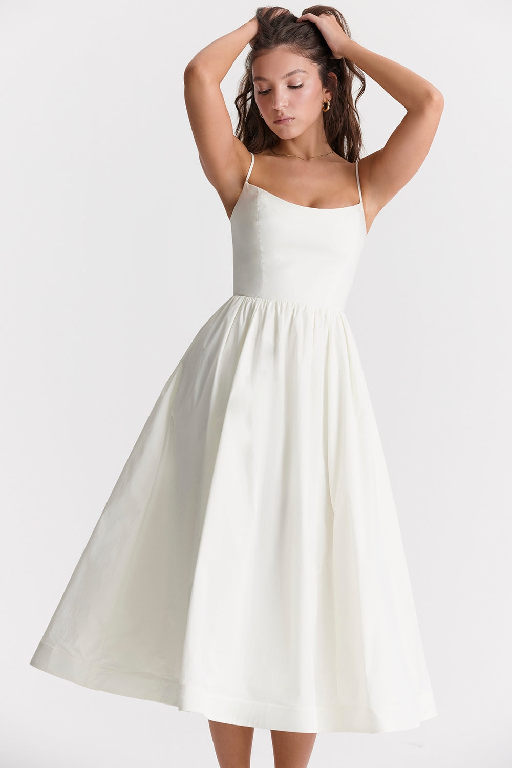Women's sleeveless square-neck midi garden party dress