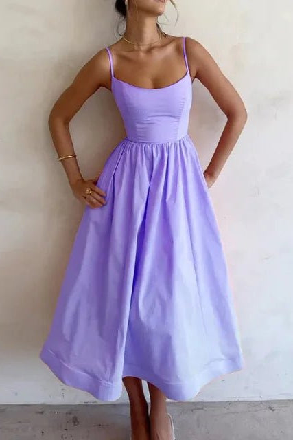Women's sleeveless square-neck midi garden party dress