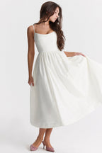 Women's sleeveless square-neck midi garden party dress