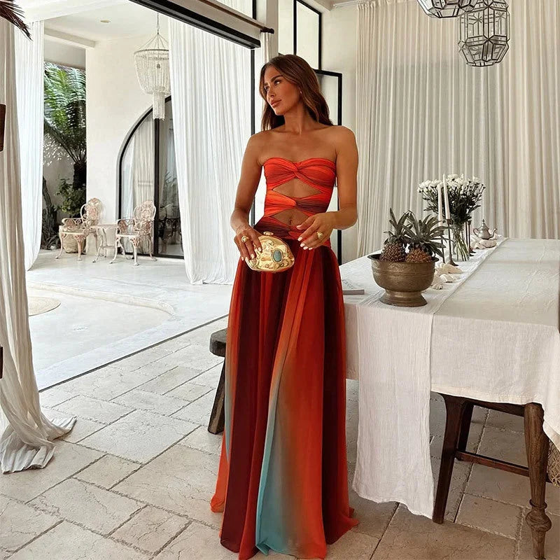 Women's strapless cut-out maxi evening dress