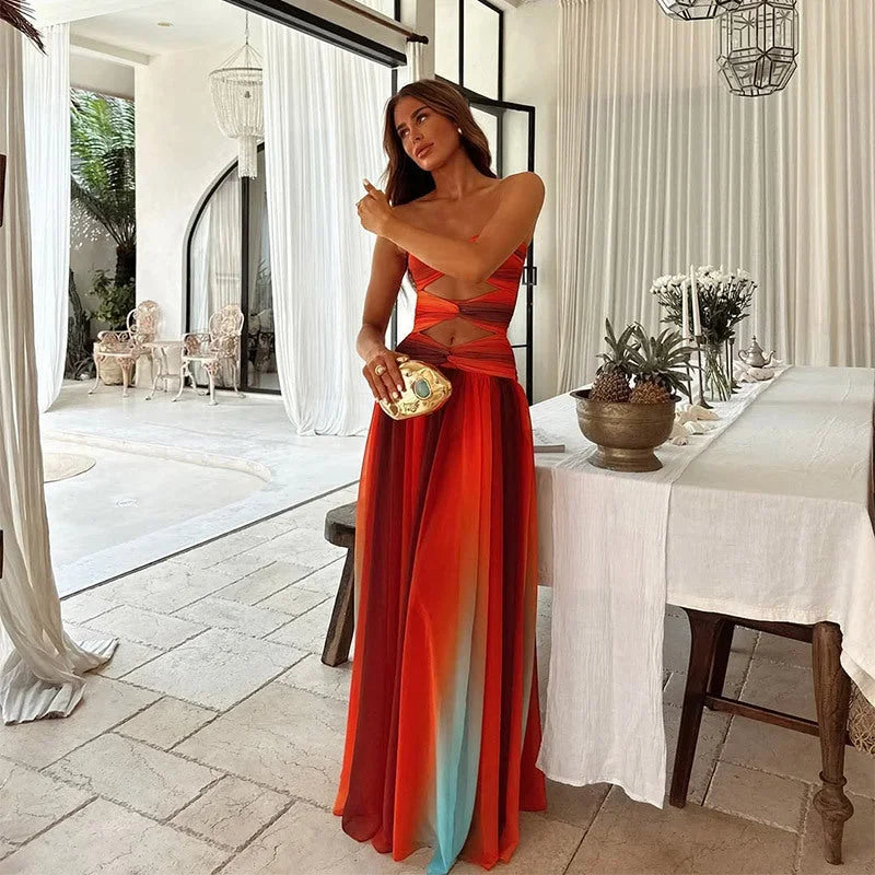 Women's strapless cut-out maxi evening dress