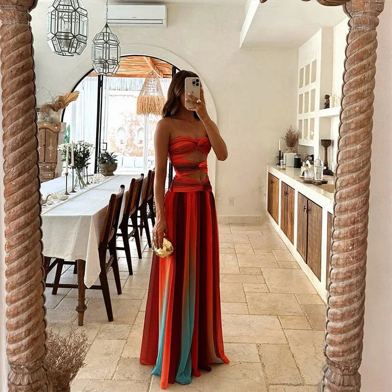 Women's strapless cut-out maxi evening dress