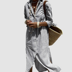 Women's striped button-front midi shirt dress