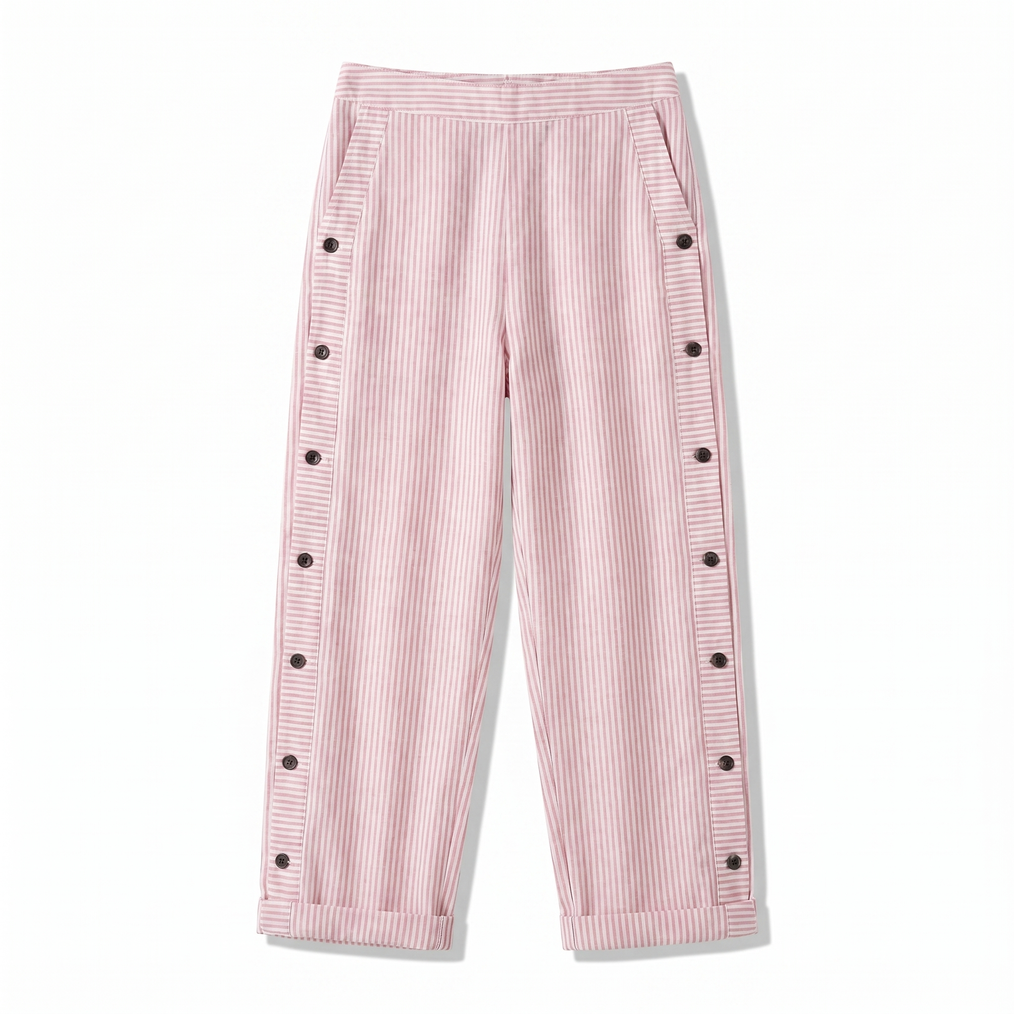 Women's striped button-panel cropped trousers