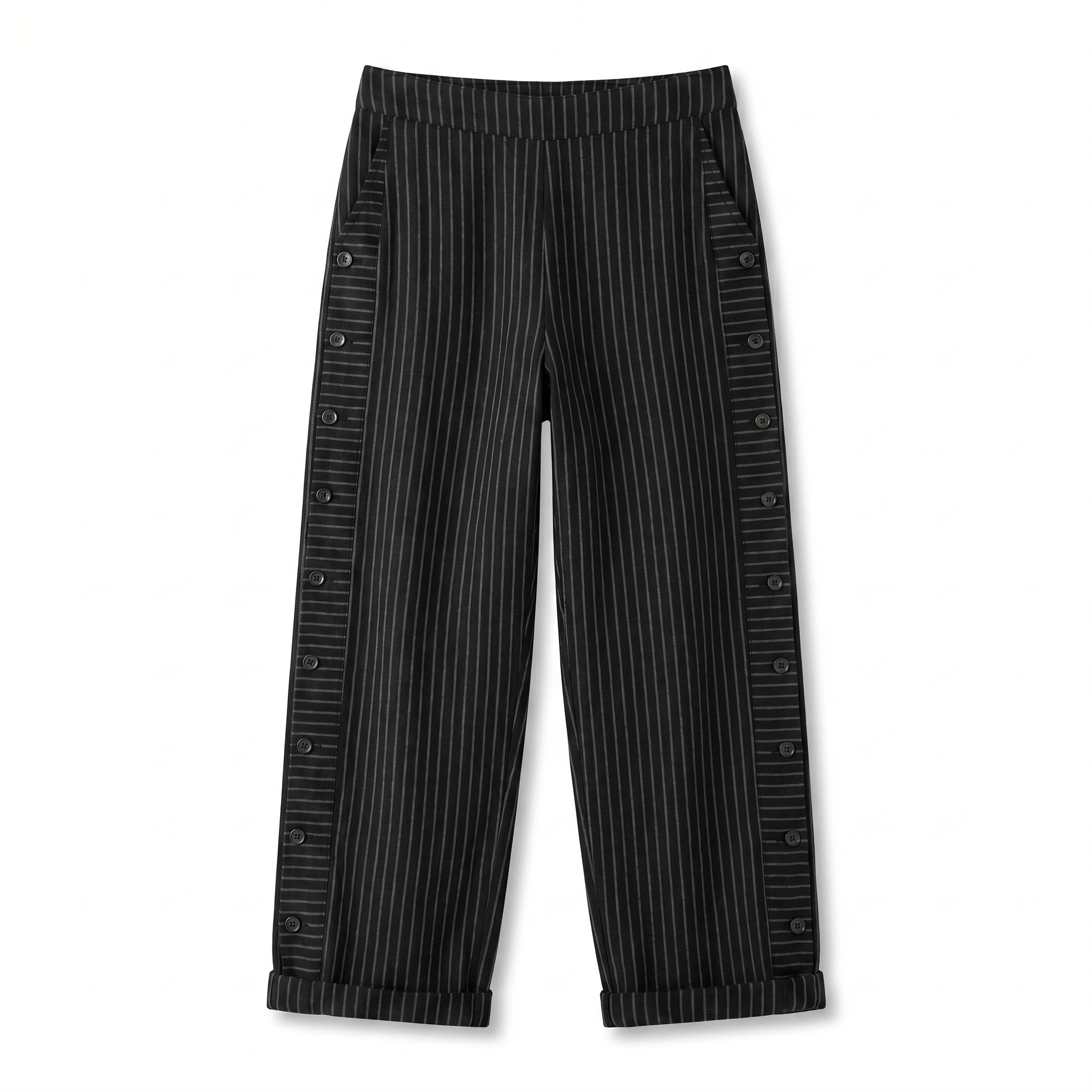 Women's striped button-panel cropped trousers