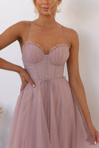 Women's sweetheart corset midi wedding guest dress