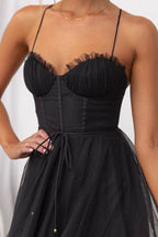 Women's sweetheart corset midi wedding guest dress