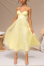 Women's sweetheart corset midi wedding guest dress