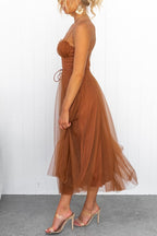Women's sweetheart corset midi wedding guest dress