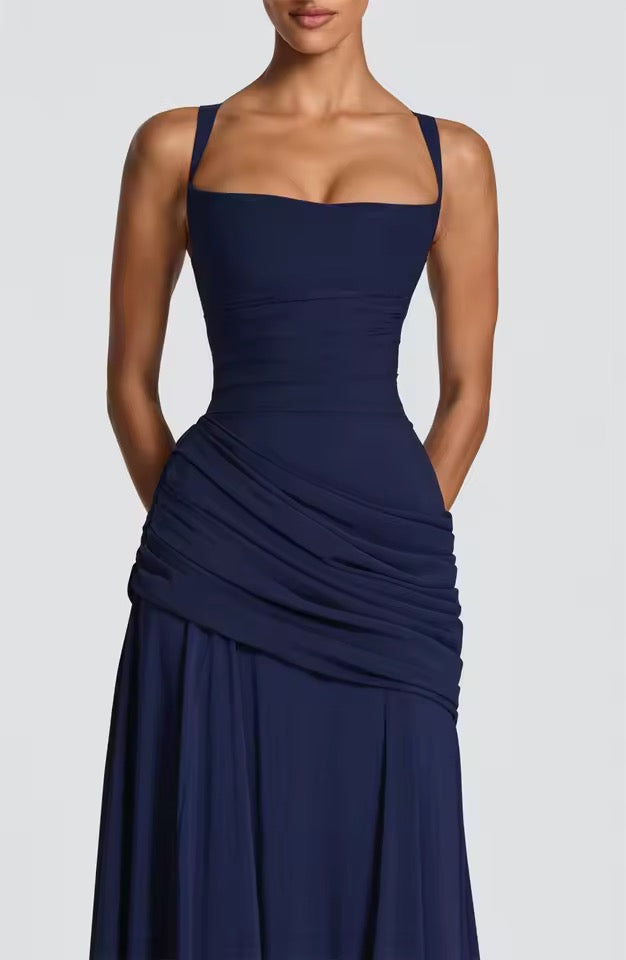 Women's sweetheart cross-strap maxi evening dress