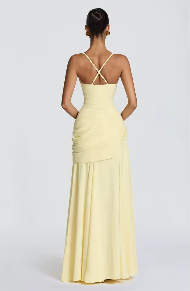 Women's sweetheart cross-strap maxi evening dress