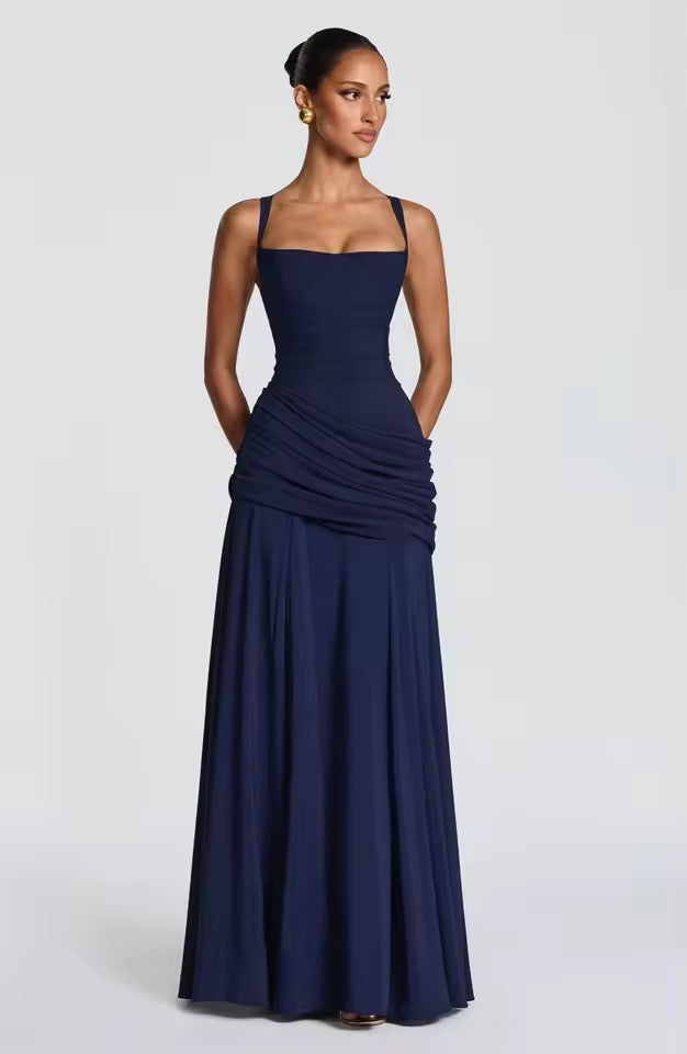Women's sweetheart cross-strap maxi evening dress
